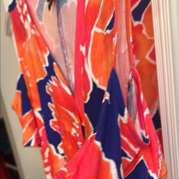 Bold Elements Women's Floral Wrap Top - Orange and Blue - Picture 4 of 11